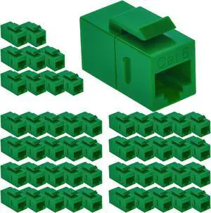 Cat.6 RJ45 Inline Coupler with Keystone Latch, Female-Female [50-Micron Gold Plated] (50-Pack, Green)