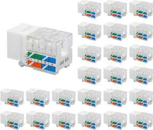 RJ45 UL Listed Cat6A Keystone Jack 25-Pack, 10 Gbps Slim Profile Modular Ethernet Jacks Insert 110-Type UTP 90-Degree for Wall Plate and Patch Panel, White RJ45 UL Listed Cat6A Keystone Jack 25-Pack, 10 Gbps Slim Profile Modular Ethernet Jacks Insert 110-Type UTP 90-Degree for Wall Plate and Patch Panel, White