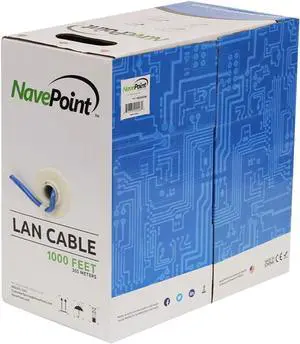 NavePoint Cat5e (CCA), 1000ft, Blue, Solid Bulk Ethernet Cable, 24AWG 4 Pair, Unshielded Twisted Pair (UTP) NavePoint Cat5e (CCA), 1000ft, Blue, Solid Bulk Ethernet Cable, 24AWG 4 Pair, Unshielded Twisted Pair (UTP)