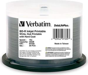 Verbatim BD-R 25GB 16X DataLifePlus White Inkjet Printable, Hub Printable - 50pk Spindle