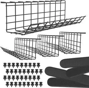 Under Desk Cable Management Tray, Cord Organizer for Desk, Cable Organizer, Wire Organizer, Cord Management, Cable Management Under Desk, Wire Holders for Desk - Black Cable Tray - Set of 4X 17