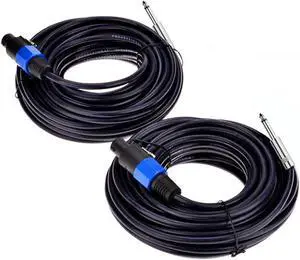 2Pack 100 ft Speakon to 1/4" Male Speaker Cables, Professional 12 Gauge AWG Wire Audio Amplifier Connection Cord, DJ/PA Speaker Cable Wire with Twist Lock.