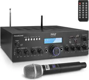 Wireless Microphone Power Amplifier System - 200W Dual Channel Sound Audio Stereo Karaoke Speaker Receiver w/ USB, AUX, Microphone IN w/ Echo, Radio,Home Theater via RCA, Studio Use - South City Mall