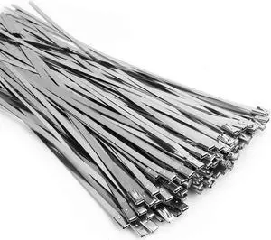 Metal Zip Ties (100PCS 11.8 Inch) 304 Stainless Steel Heavy Duty Self-locking Cable Ties for Exhaust Wrap Chain Link Fence Parts Heat Resistant Fencing Tie. for Pipe Auto repair.