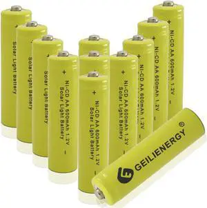GEILIENERGY Solar Light Batteries AA Ni-Cd AA 600mAh 1.2V Rechargeable Batteries AA Rechargeable Batteries for Solar Lights Solar Lamp(Pack of 12)