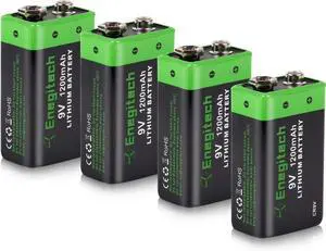 9V Lithium Battery, 9 Volt Lithium Battery 1200mAh for Smoke Detector, Fire Alarm, Keyless Entry Door Lock, Multimeter, Metal Detector Non-Rechargeable 4 Pack