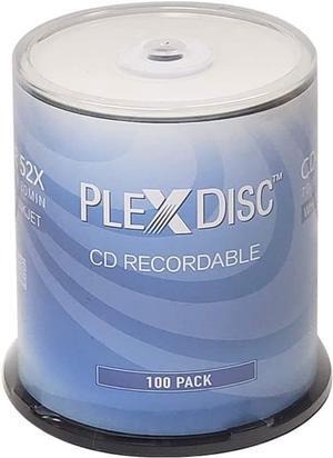 PlexDisc CD-R 700MB 52X White Inkjet Hub Printable Recordable Media - 100pk Cake Box (FFP) 631-205-BX, 100 Discs