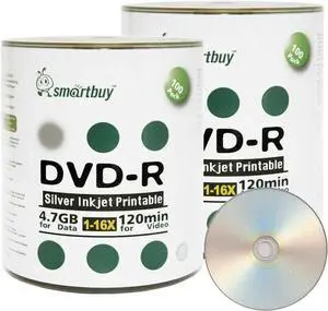 Smartbuy 200-disc 4.7gb/120min 16x DVD-R Silver Inkjet Hub Printable Blank Recordable Media Disc Smartbuy 200-disc 4.7gb/120min 16x DVD-R Silver Inkjet Hub Printable Blank Recordable Media Disc