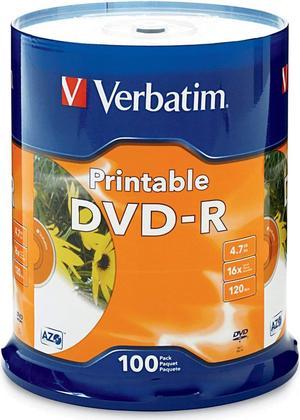 Verbatim 4.7GB up to 16x White Inkjet Printable Recordable Disc DVD-R, 100-Disc Spindle 95153