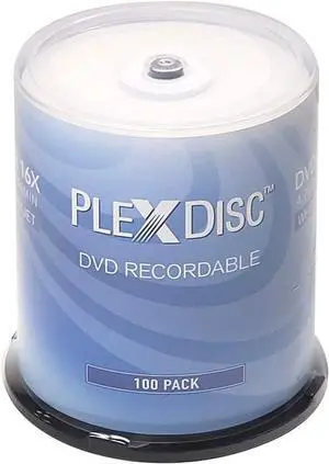 PlexDisc DVD-R 4.7GB 16X White Thermal Hub Printable - 100 Disc Spindle (FFP) - 632-415-BX