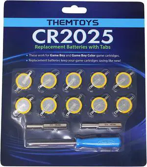 Tabbed CR2025 Batteries 10-pack, 2025 Battery Gameboy Cartridge Battery CR2025 Battery Tabs Solder, Color GBC CR2025 3v Lithium Battery, CR2025 Replacement Battery Gameboy Save Battery, Solder Tabs