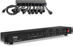 19 Outlet 1U 19" Rackmount PDU Power Distribution Supply Center Conditioner Strip Unit Surge Protector 15 Amp Circuit Breaker 4 USB Multi Device Charge Ports 15FT Cord (PCO865) Black