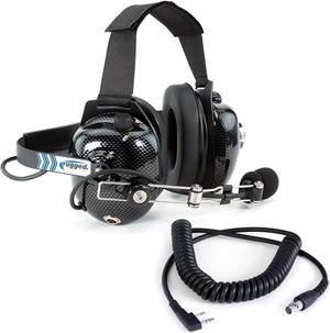 Rugged Carbon Fiber Behind The Head Headset and Adaptor Cable for Racing Radios Electronics Communications Kenwood & Baofeng  Features 2-Pin to 5-Pin Coil Cord Volume Control Knob 3.5mm Input Jack