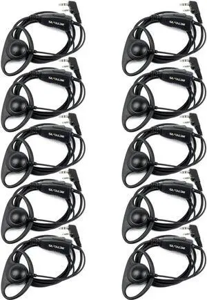 Case of 10, Walkie Talkies Earpiece with Mic 2 Pin D-Type Headset for H-777 RT22 RT21 RT86S, Compatible with Pxton Kenwood  BF-888S Walkie Talkies, Walkie Talkie Earpiece(10 Pack)