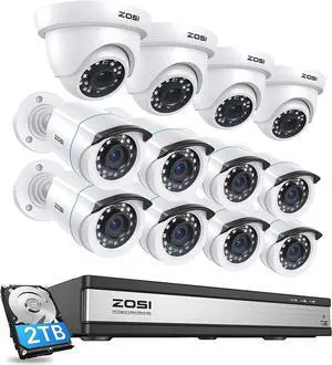 Gadpiparty ZOSI 1080p 16 Channel Home Security Camera System with AI Human Vehicle Detect, H.265+ DVR, 12 x 1080p CCTV Bullet Dome Camera Outdoor, Motion Alert Push, 80ft Night Vision, 90° View Angle