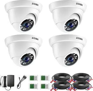 ZOSI 4 Pack 2MP 1080p HD-TVI Home Security Camera Outdoor Indoor 1920TVL, 24PCS LEDs, 80ft Night Vision, 90°View Angle, Weatherproof Surveillance CCTV Dome Camera