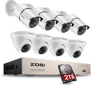 Gadpiparty ZOSI 8CH 1080P Security Camera System Outdoor with 2TB Hard Drive,8 Channel 1080P CCTV Recorder and 8pcs HD 1920TVL Home Surveillance Cameras with Night Vision Easy Remote Access Motion Al