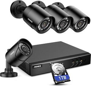 8CH H.265+ 3K Lite Surveillance Security Camera System with AI Human/Vehicle Detection, 4 x 1920TVL 2MP Wired CCTV IP66 Cameras for Indoor Outdoor Use, Remote Access, 1TB Hard Drive Included