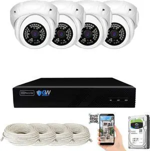 Gadpiparty GW Security 8 Channel 4K NVR 5MP H.265 IP Surveillance Security Camera System with 4-Piece Super HD 1920P Weatherproof Video & Audio Microphone PoE Security Dome Cameras