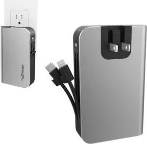 Portable Charger Power Bank - HubMax 10050 mAh Universal External Battery Pack | Foldable AC Wall Plug | Two Built in Cables for  (iPhone Lightning) & for  USB Type C (Android)