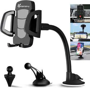 Vansky Car Phone Holder Mount, 3-in-1 Universal Cell Phone Holder Car Air Vent Holder Dashboard Mount Windshield Mount Fit for iPhone 16 15 14 13 Pro Max, Samsung S24 S23 LG Sony and More