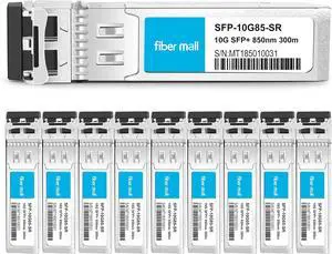 10G SFP SR for Cisco SFP-10G-SR Ubiquti unifi UF-MM-10G,Mikrotik S+85DLC03D Netgear AXM761 Zyxel SFP-10G-SR Finisar FTLX8571D3BCL 10GBASE-SR 850nm 300m DOM Transceiver Module Pack of 10
