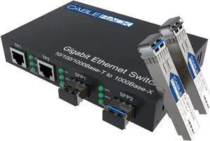 CableRack Gigabit Media Converter Multimode to Singlemode All-in-one (3 Configurations) Fiber Switch with Dual 10/100/1000M Ethernet Ports (1 Pack)