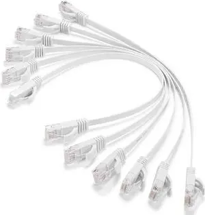 Cat 6 Ethernet Cable 1.5 Ft (6Pack), Outdoor&Indoor, 10Gbps Support Cat 7 Network, Heavy Duty Flat Internet LAN Patch Cord, High Speed Weatherproof Cable for Router, Modem, Xbox, PS4, Switch, White