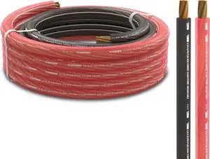 DS18 0 Gauge OFC Ultra Flex Power & Ground Wire Kit  5ft Black + 20ft Red  Oxygen-Free Copper Welding Cable for Car Audio, Battery, Solar, and Generator Applications
