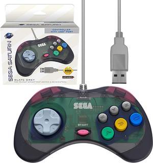 Retro-Bit Official Sega Saturn USB Controller Pad (Model 2) for Sega Genesis Mini, PS3, PC, Mac, Steam, Switch - USB Port (Slate Gray)