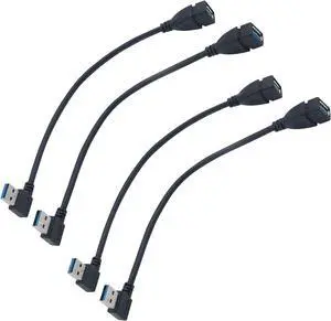 USB 3.0 Type A 90 Degree Male to Straight Female Data Converter Adapter Cable Black Left & Right 2 Pairs