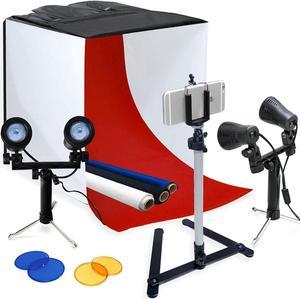 LimoStudio Photography Table Top Photo Light Tent Kit, 24" Photo Light Box, Continous Lighting Kit, Camera Tripod & Cell Phone Holder AGG1069