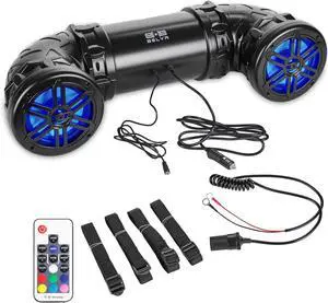 BPS6RGB UTV/ATV Weatherproof Sound System Dual 6.5 Speakers with 1 Tweeters, Built-in Amplifier, Bluetooth, Aux-in, Multi Color Illumination, Wireless Remote, Easy Installation