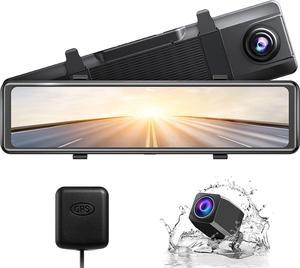 4K WiFi Mirror Dash Cam, Veement 12 Front and Rear View Mirror Camera with  GPS for Car, Sony Starvis Sensor, Voice Control, Waterproof Reverse Backup