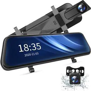 2.5K Mirror Dash Cam Voice Control, Dual Dash Cam with 10" Touch Screen, Rear View Mirror Camera, Waterproof Backup Camera, Parking Assist, Smart Parking Mode, Loop Recording, G-Sensor