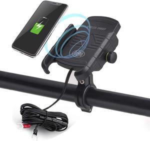 iMESTOU Motorcycle Wireless Charger Phone Mount Waterproof Handlebar Qi Charging Phone Holder 360 Rotatable for 3.5-6.5 Inch Cellphones Work with 12V/24V Vehicles