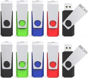 10 Pack 8GB USB Flash Drive USB 2.0 Swivel Metal Memory Stick Thumb Drives Pen Drive Jump Drive for Data Storage (4 Mixed Color)