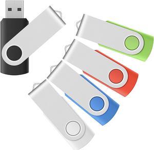 5 x 1GB USB 2.0 Flash Memory Stick Drive Swivel Bulk Thumb Drive Jump Drive Pendrives Black/Blue/White/Red/Green Small Capacity USB Set for Embroidery Machines (1 GB Multicolor 5 Pack)