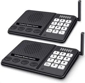 Intercoms Wireless for Home - 10 Channel 3 Privacy Code Wireless Intercom System for Home House Business Office -  1.1 Mile Range Room to Room Intercom Communication System - 2 Pack