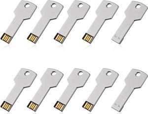 10 Pack 8GB USB Flash Drive USB 2.0 Metal Key Shape Memory Stick Thumb Drive Pen Drive-Silver