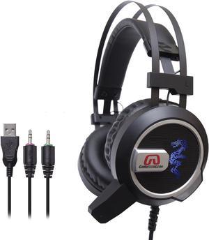 GamesterGear Falcon Over The Ear Stereo Pc Gaming Headset 3.5mm Surround Sound Audio with Omnidirectional Microphone - Led Lights - Volume Control