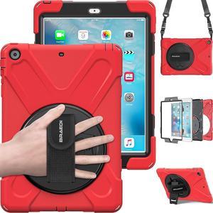 iPad Air Shockproof Case [Heavy Duty] Full-Body Rugged Protective Case with 360 Degree Swivel Kickstand/Hand Strap/Shoulder Strap for iPad Air A1474 A1745 A1476 Case(Red)