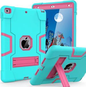 Case for ipad 9th Generation/iPad 8th Generation/iPad 7th Generation, Slim Heavy Duty Shockproof Rugged Protective Case with Built-in Stand for iPad 10.2 inch 2021/2020/2019, Teal+Rose