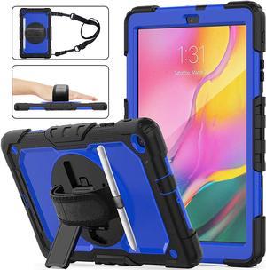 Case for Samsung Tab A 10.1 2019,Built-in Screen Protector,  Heavy Duty Rugged Shockproof Drop Protection Case with 360 Kickstand/Handle Hand Strap/Shoulder Strap for Galaxy Tab A 10.1 Inch 2019