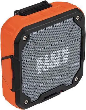 Klein Tools AEPJS2 Bluetooth Speaker With Magnetic Strip and Hook, Rechargeable, Wireless and Aux Capable, Hands Free Capable, Smart Phone Charging, 10 Hr Run Time, IP54 Dust and Water Resistant