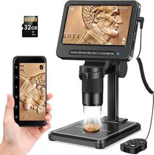 Microscope 1200X with 32GB SD Card,Leipan 1080P Wireless LCD Digital Microscope with 8 LED Lights,PC View,Photo/Video Capture,Compatible with Windows iPhone Android iPad (MS2-5 inch)