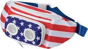 American Flag Fannypack with Speakers. Bluetooth Fanny Pack for Parties/Festivals/Raves/Beach/Boats. Rechargeable, Works with iPhone & Android. (2024 Edition)
