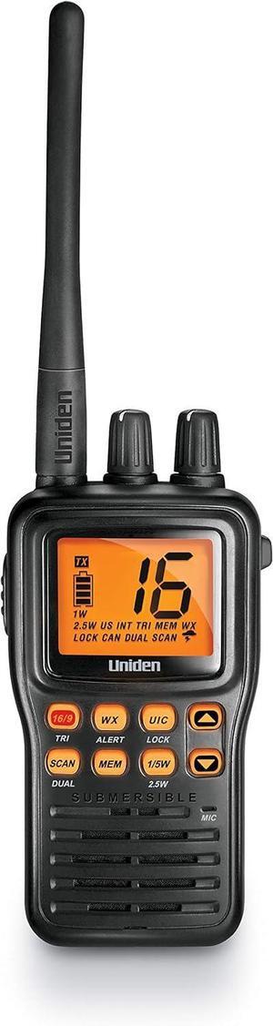 MHS75 Waterproof Handheld 2-Way VHF Marine radio, Submersible, Selectable 1/2.5/5 Watt Transmit Power. All USA/International and Canadian Marine Channels - Color Black