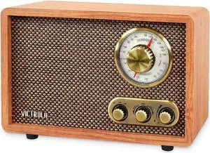 Victrola Retro Wood Bluetooth Radio with Built-in Speakers, Elegant & Vintage Design, Rotary AM/FM Tuning Dial, Wireless Streaming, Walnut