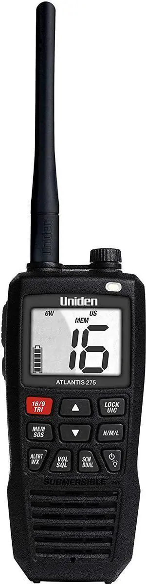 Atlantis 275 Handheld Two-Way VHF Marine Radio, Floating IPX8 Submersible Waterproof, Large Dual-Color Screen, 6-Watt, All USA/International/Canadian Marine Channels, NOAA Weather Alerts